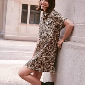 Loft Leopard Print Mini Pocket Dress Size 6